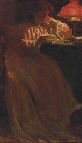 Pier Leone Ghezzi Woman reading by lamp light Spain oil painting art